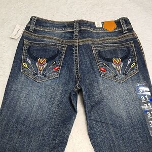 Tin Haul Blue Boot Cut Jeans with Floral Embroidery